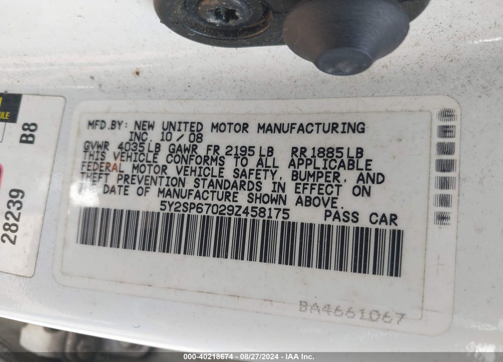 2009 PONTIAC VIBE VIN: 5Y2SP67029Z458175