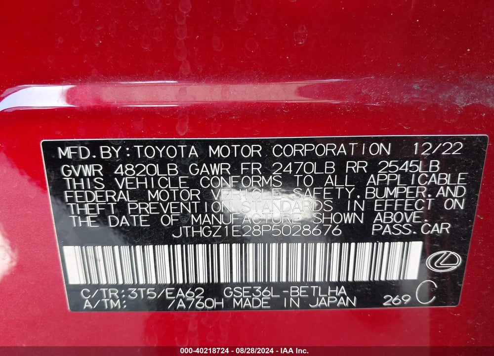 2023 LEXUS IS 350 F-SPORT VIN: JTHGZ1E28P5028676