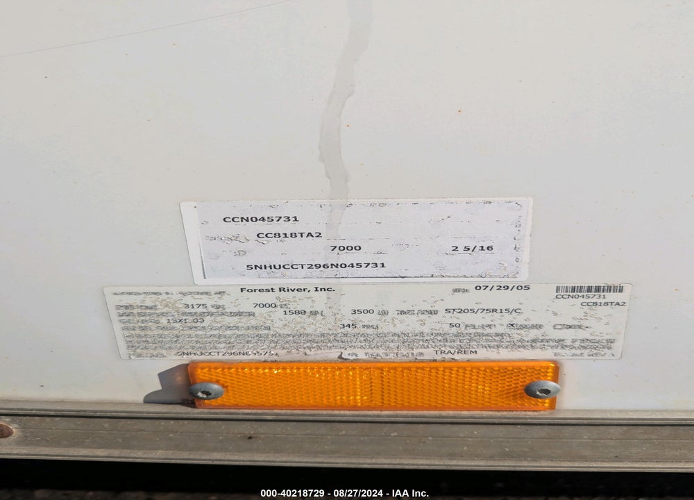2001 FOREST RIVER CARGO VIN: 5NHUCCT296N045731