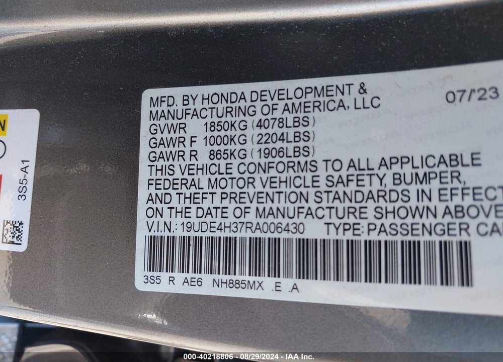 2024 ACURA INTEGRA VIN: 19UDE4H37RA006430