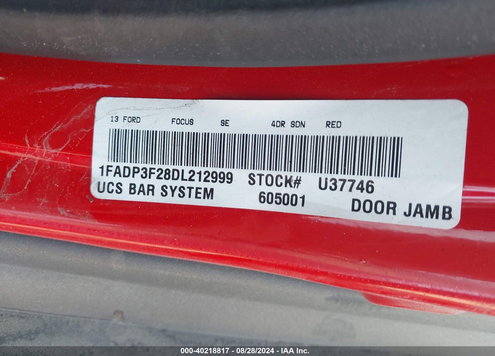 2013 FORD FOCUS SE VIN: 1FADP3F28DL212999