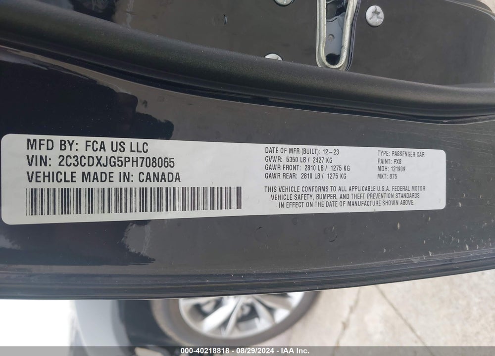 2023 DODGE CHARGER SXT AWD VIN: 2C3CDXJG5PH708065