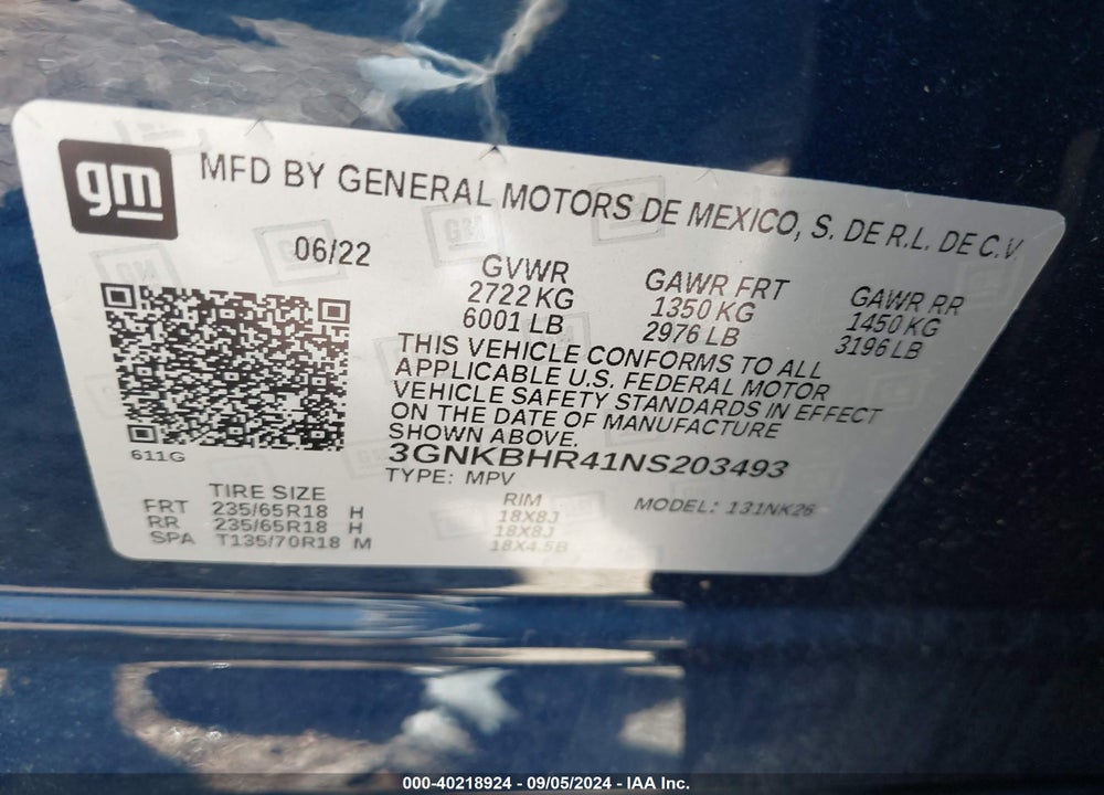 2022 CHEVROLET BLAZER AWD 2LT VIN: 3GNKBHR41NS203493