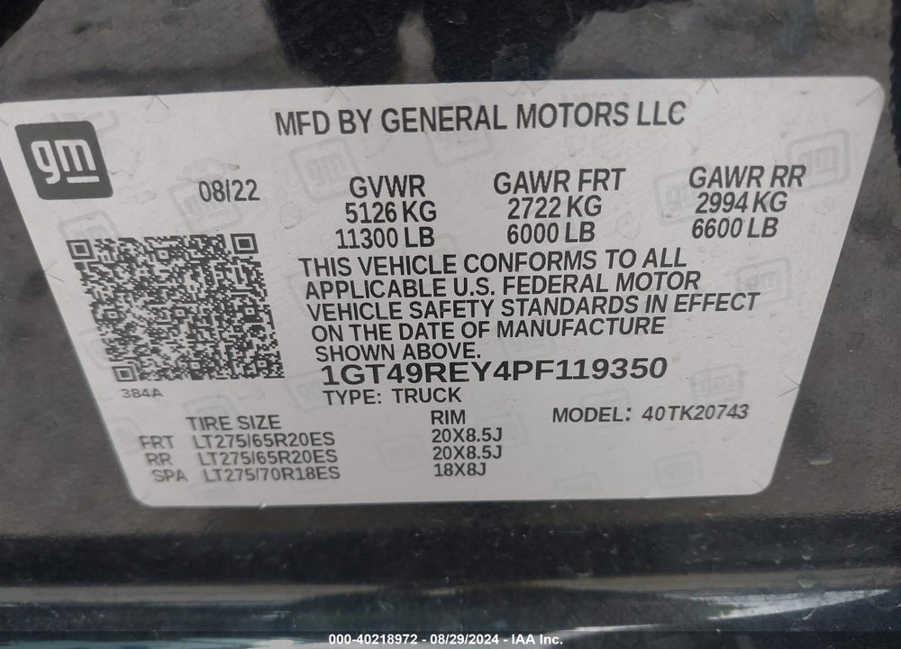 2023 GMC SIERRA 2500HD VIN: 1GT49REY4PF119350
