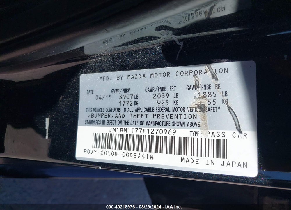 2015 MAZDA 3 I SV VIN: JM1BM1T77F1270969