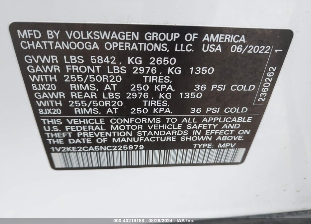 2022 VOLKSWAGEN ATLAS CROSS SPORT 3.6L V6 SE W/TECHNOLOGY VIN: 1V2KE2CA5NC225979
