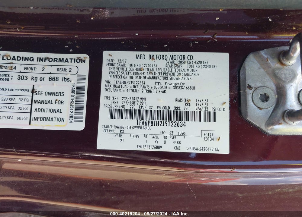 2018 FORD MUSTANG ECOBOOST VIN: 1FA6P8TH2J5122634