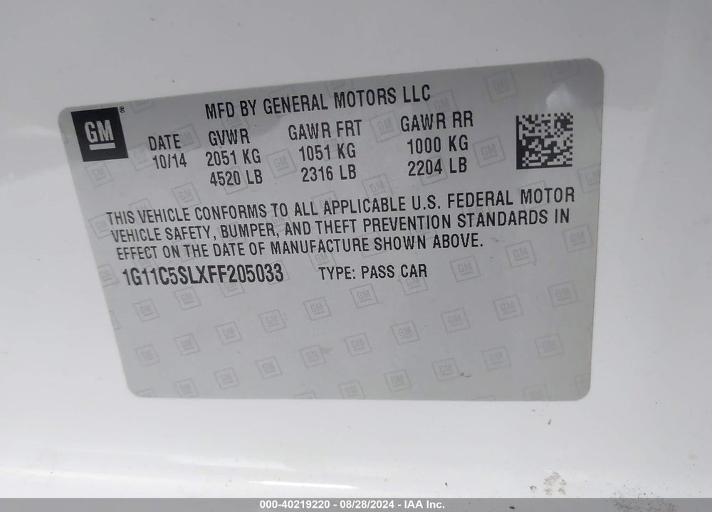 2015 CHEVROLET MALIBU 1LT VIN: 1G11C5SLXFF205033