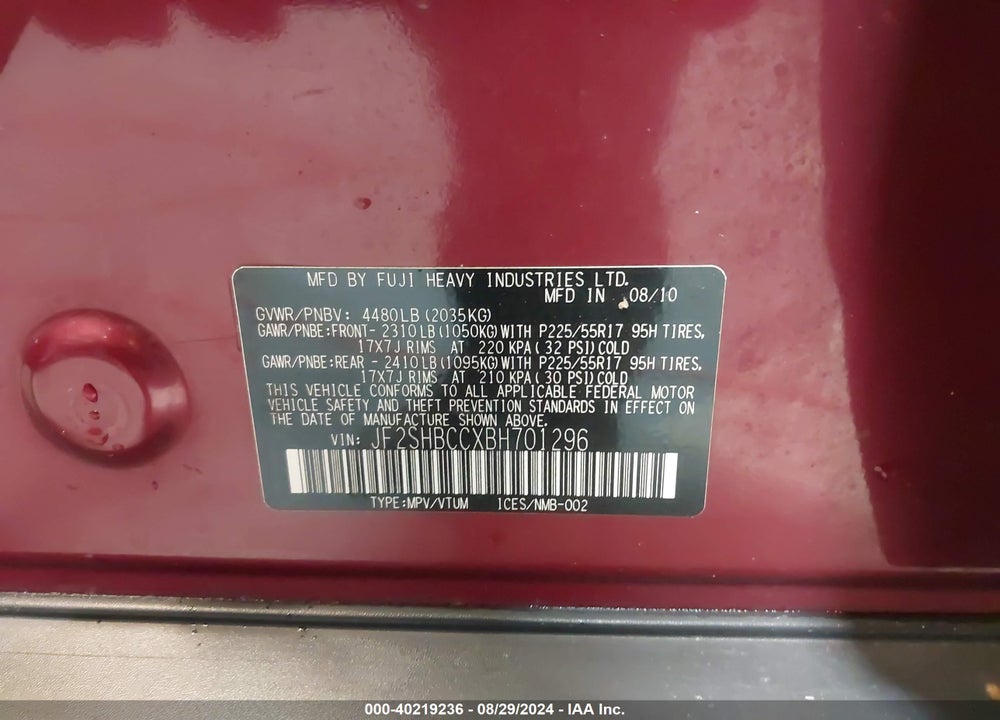 2011 SUBARU FORESTER 2.5X PREMIUM VIN: JF2SHBCCXBH701296