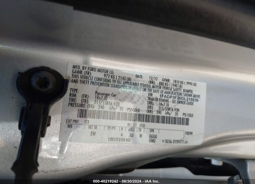 2013 FORD FOCUS SE VIN: 1FADP3F20DL215539