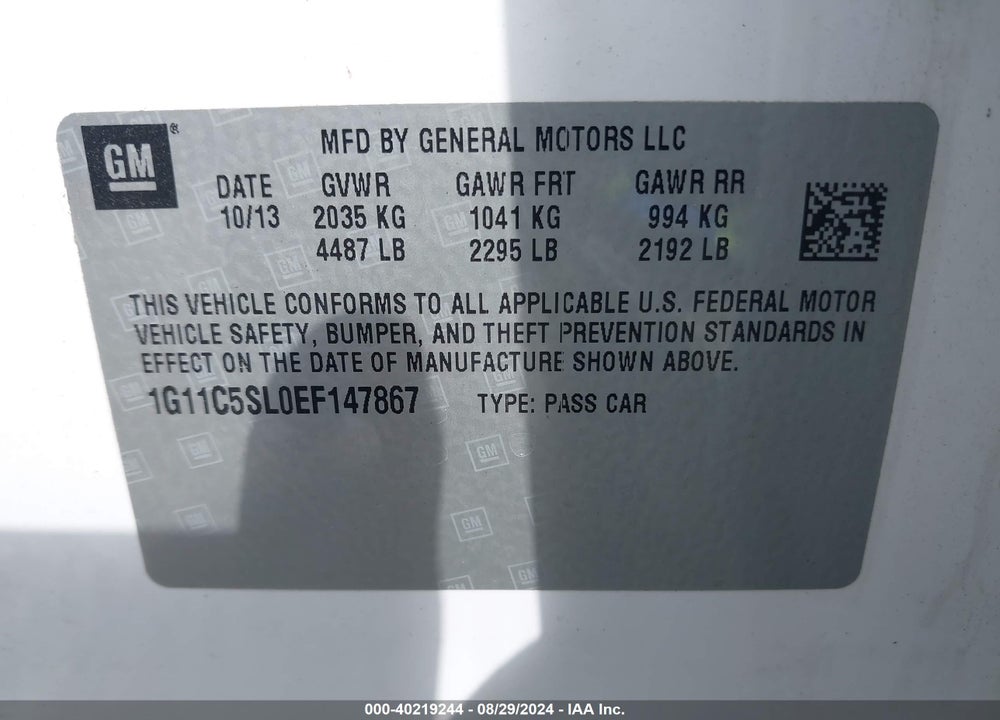 2014 CHEVROLET MALIBU 1LT VIN: 1G11C5SL0EF147867