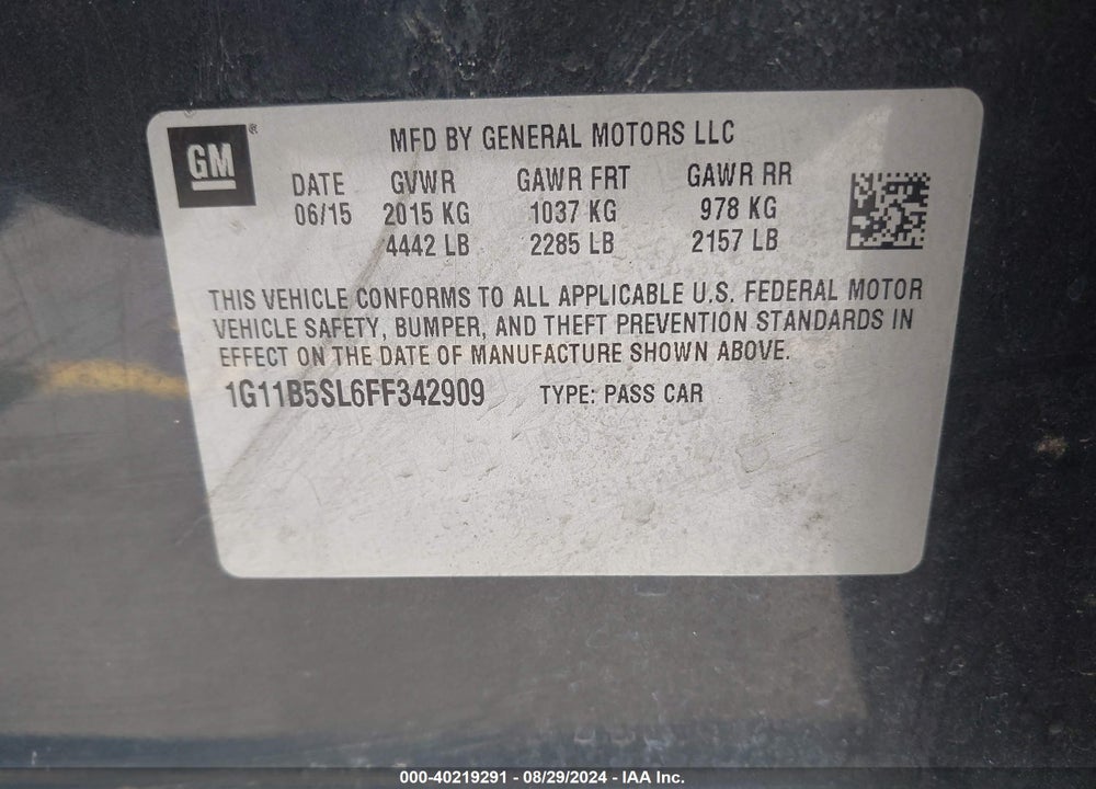 2015 CHEVROLET MALIBU LS VIN: 1G11B5SL6FF342909