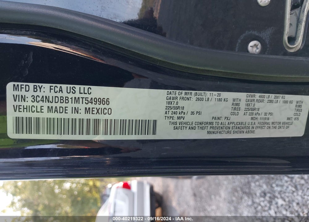 2021 JEEP COMPASS ALTITUDE 4X4 VIN: 3C4NJDBB1MT549966