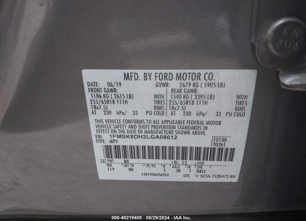2020 FORD EXPLORER XLT VIN: 1FMSK8DH2LGA08612