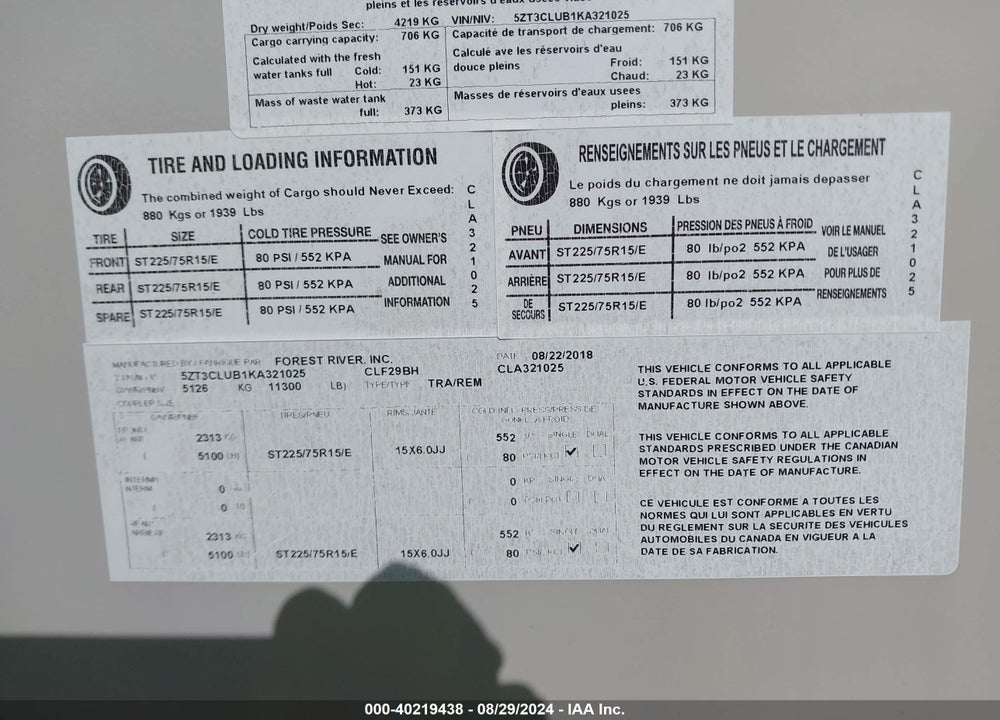 2019 COACHMEN OTHER VIN: 5ZT3CLUB1KA321025