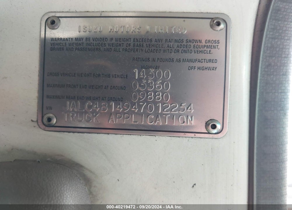 2004 ISUZU W4S042 NPR HD DSL REG VIN: JALC4B14947012254