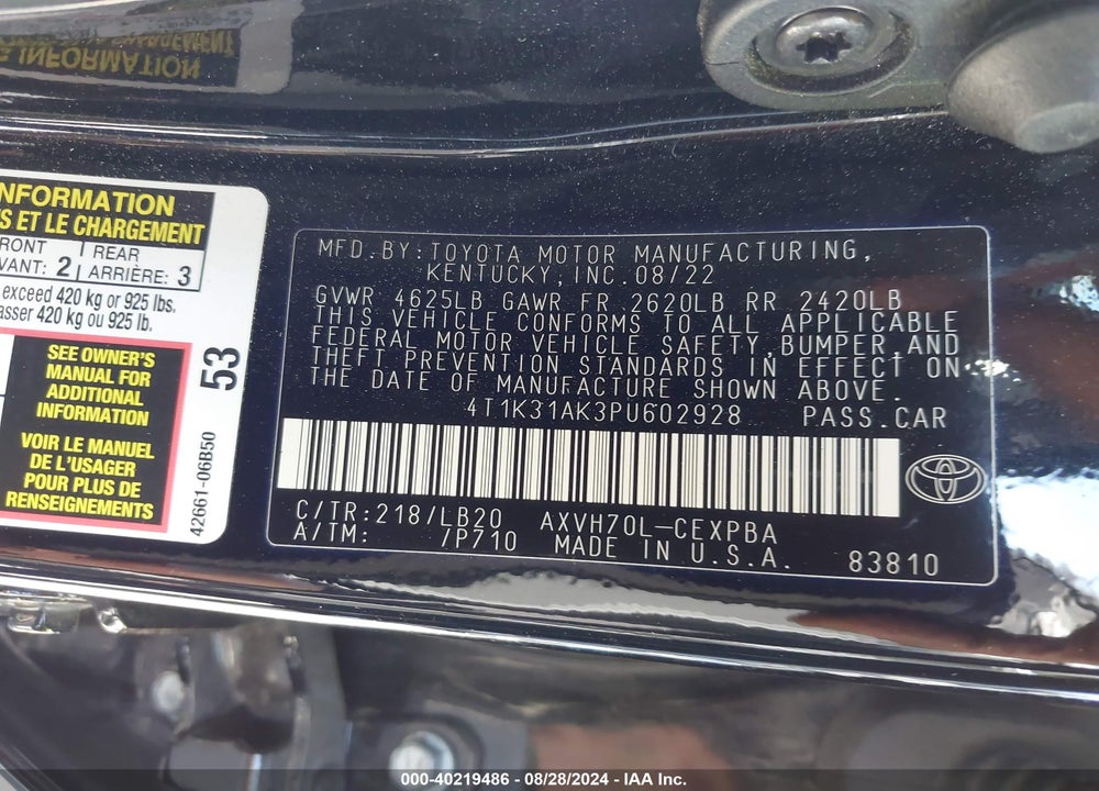 2023 TOYOTA CAMRY XSE HYBRID VIN: 4T1K31AK3PU602928