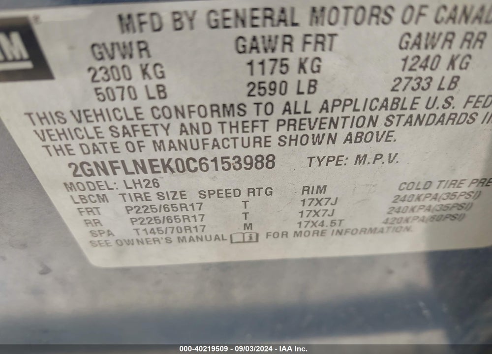 2012 CHEVROLET EQUINOX 2LT VIN: 2GNFLNEK0C6153988