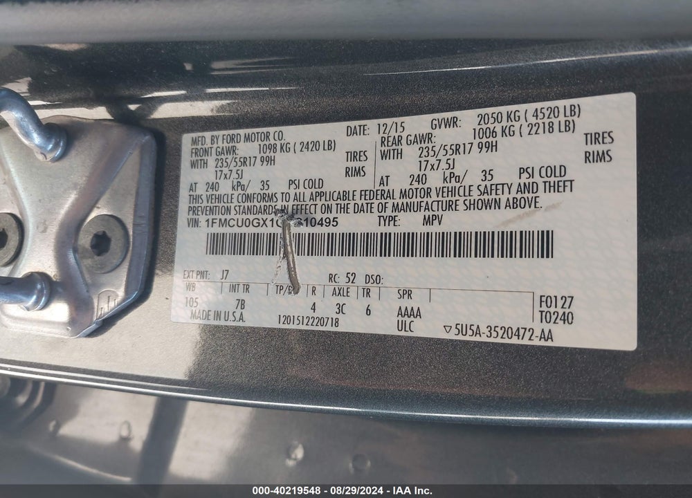 2016 FORD ESCAPE SE VIN: 1FMCU0GX1GUC10495