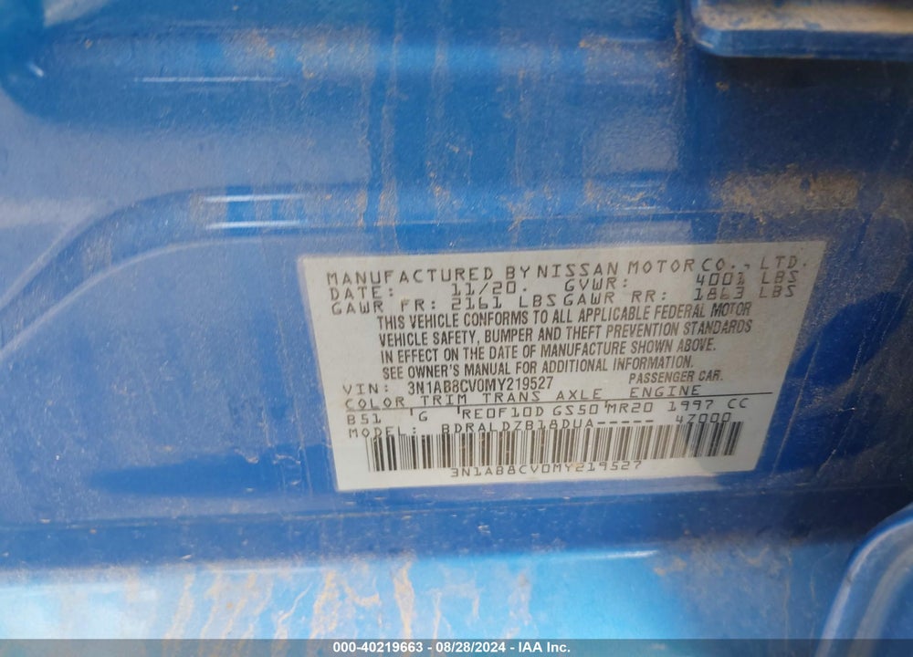 2021 NISSAN SENTRA SV XTRONIC CVT VIN: 3N1AB8CV0MY219527