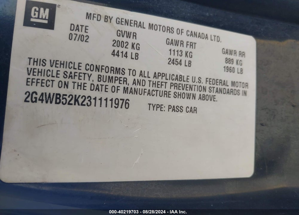 2003 BUICK REGAL LS VIN: 2G4WB52K231111976