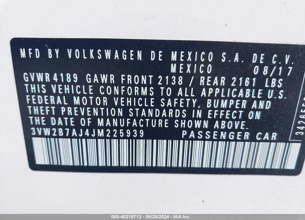 2018 VOLKSWAGEN JETTA 1.4T S VIN: 3VW2B7AJ4JM225939