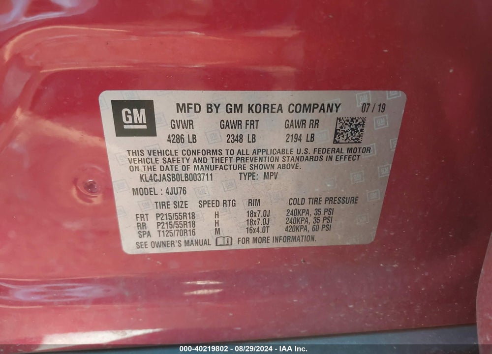 2020 BUICK ENCORE FWD PREFERRED VIN: KL4CJASB0LB003711