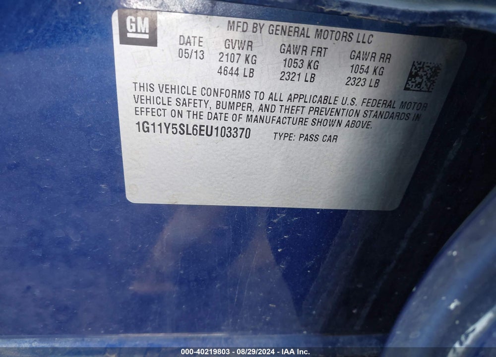 2014 CHEVROLET IMPALA 1LS VIN: 1G11Y5SL6EU103370