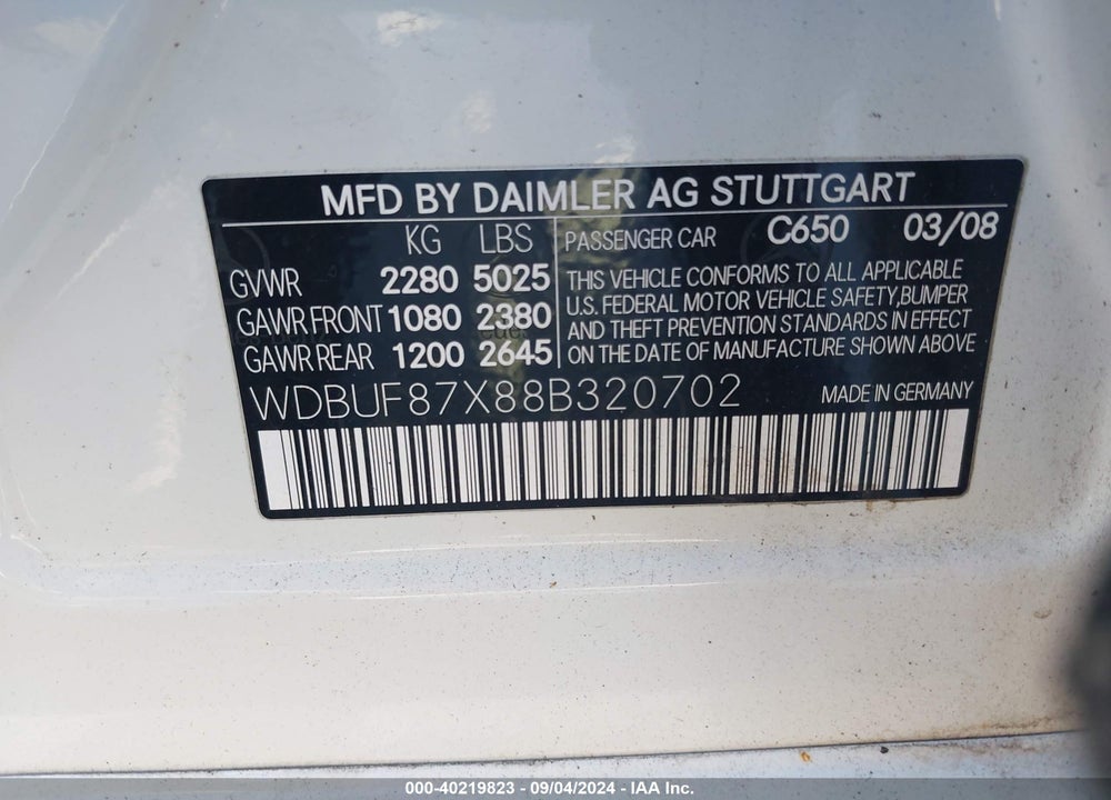 2008 MERCEDES-BENZ E 350 VIN: WDBUF87X88B320702