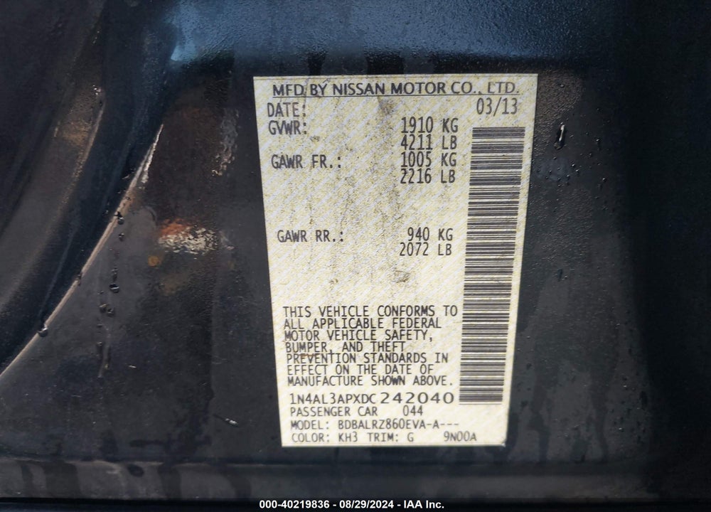 2013 NISSAN ALTIMA 2.5 S VIN: 1N4AL3APXDC242040