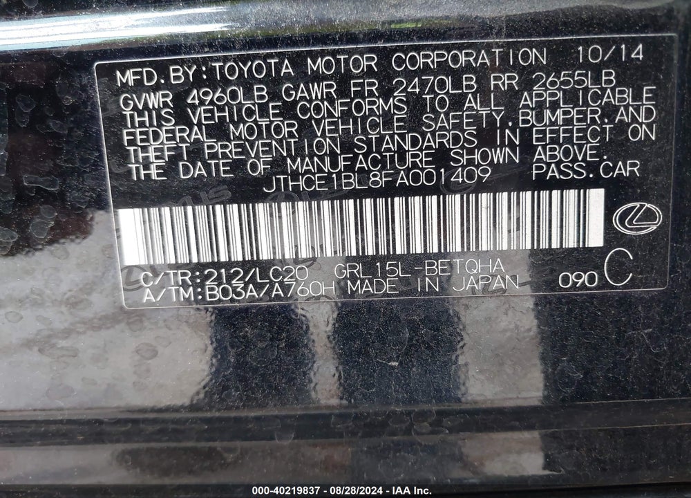 2015 LEXUS GS 350 VIN: JTHCE1BL8FA001409