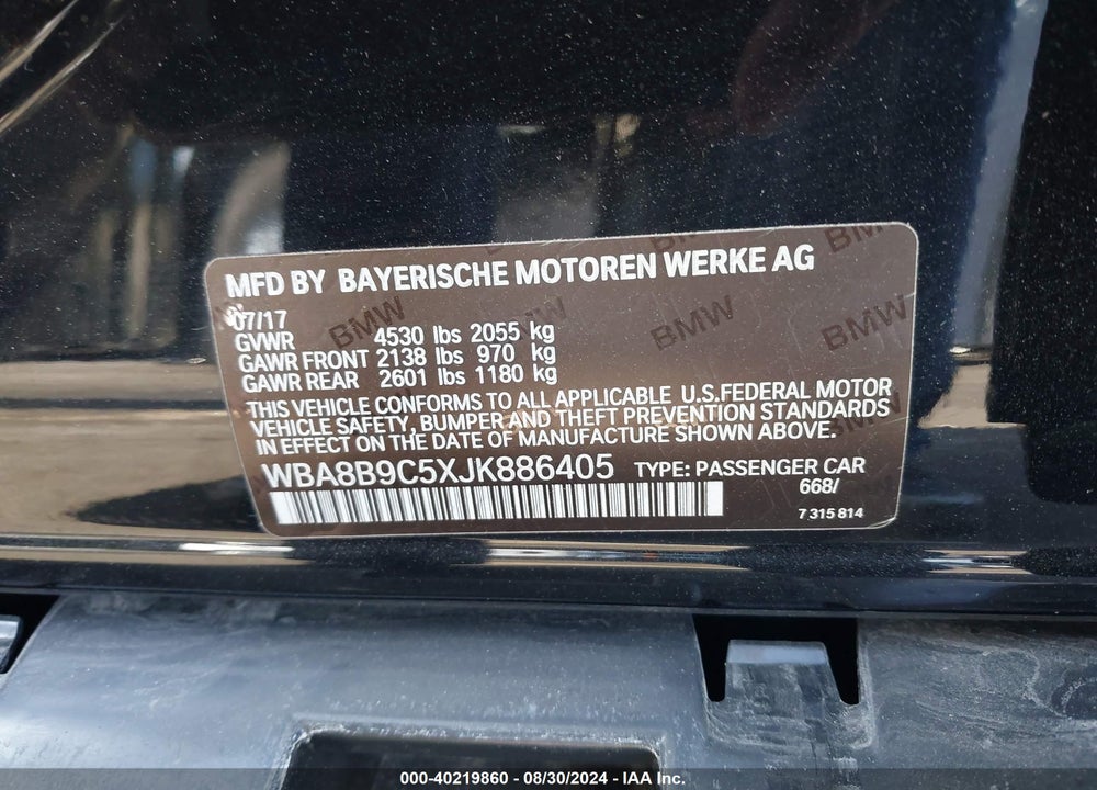 2018 BMW 330I VIN: WBA8B9C5XJK886405