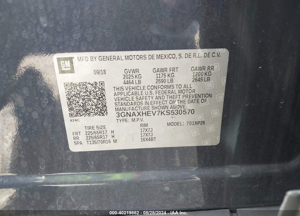 2019 CHEVROLET EQUINOX LS VIN: 3GNAXHEV7KS530570