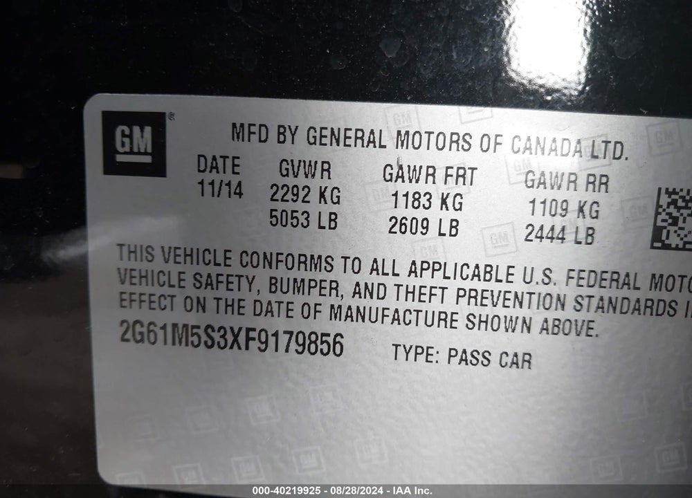 2015 CADILLAC XTS LUXURY VIN: 2G61M5S3XF9179856
