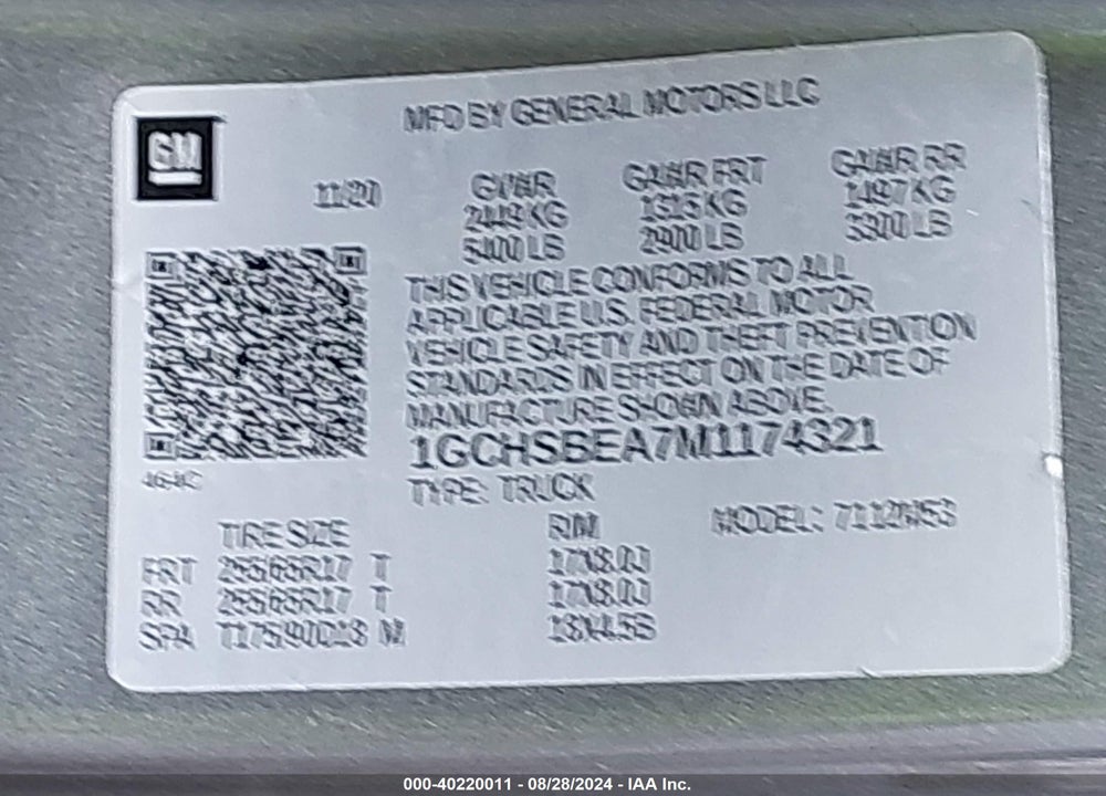2021 CHEVROLET COLORADO 2WD LONG BOX WT VIN: 1GCHSBEA7M1174321
