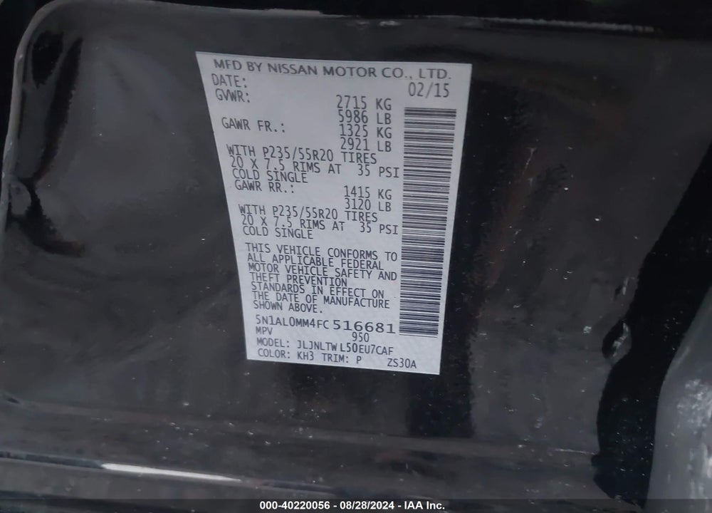 2015 INFINITI QX60 VIN: 5N1AL0MM4FC516681