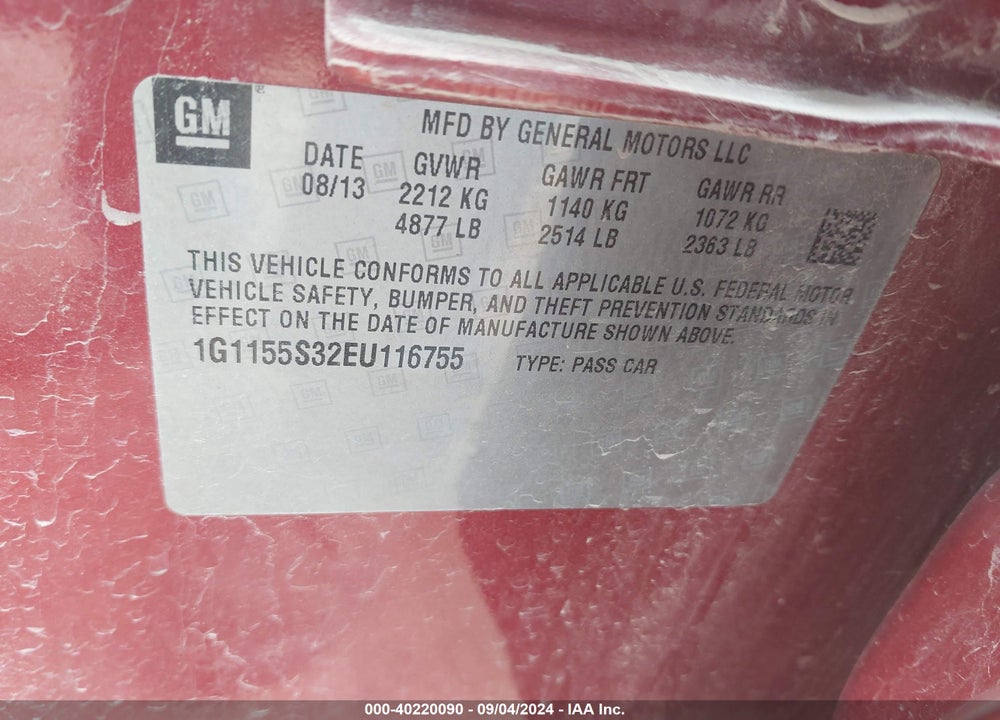 2014 CHEVROLET IMPALA 2LZ VIN: 1G1155S32EU116755