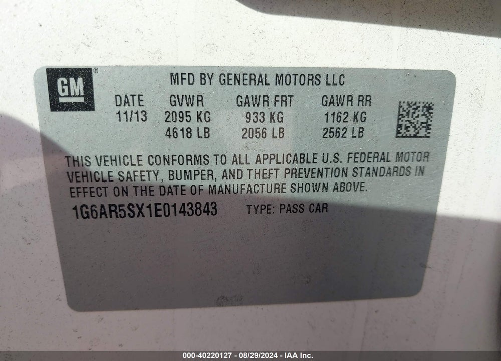 2014 CADILLAC CTS LUXURY VIN: 1G6AR5SX1E0143843