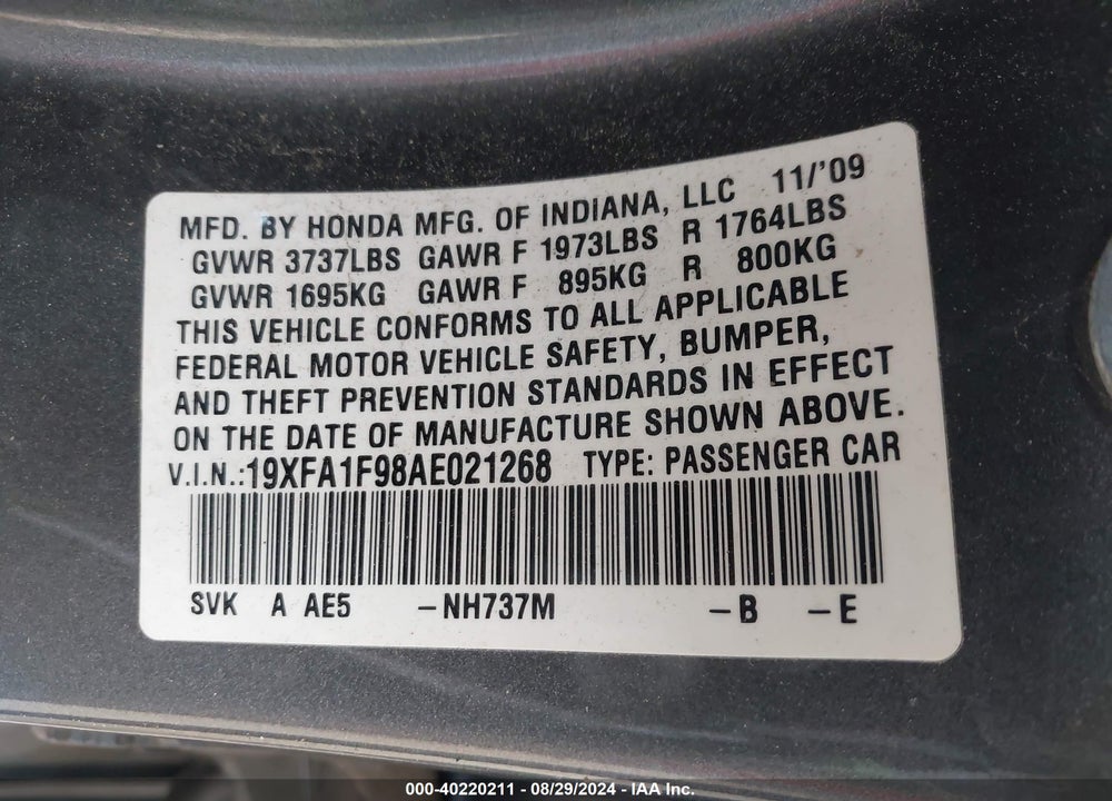 2010 HONDA CIVIC EX-L VIN: 19XFA1F98AE021268