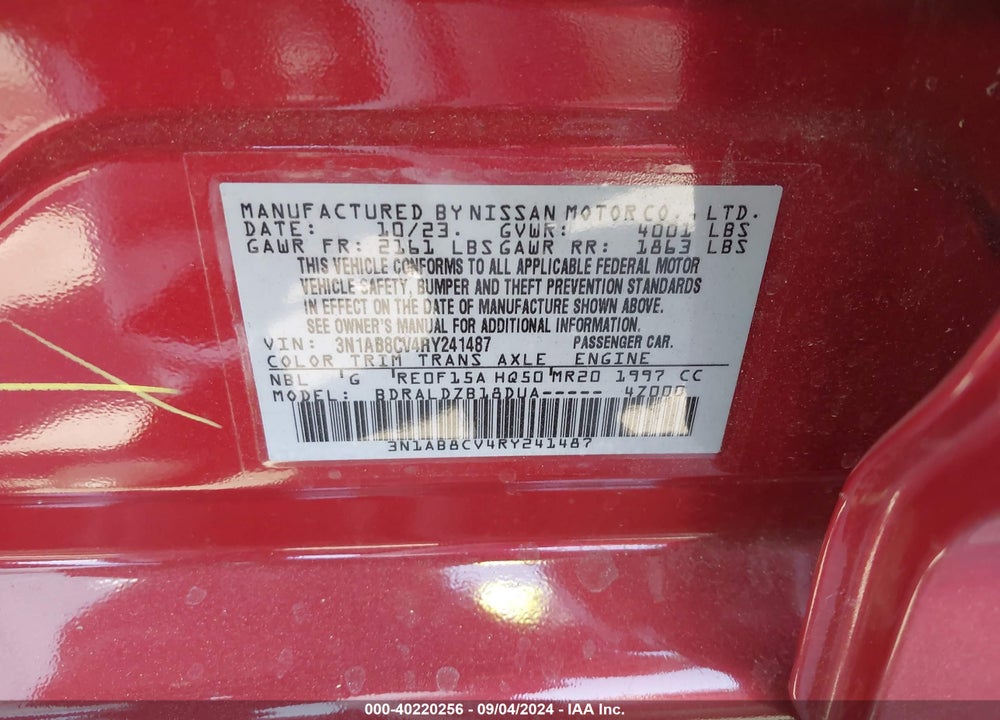 2024 NISSAN SENTRA SV XTRONIC CVT VIN: 3N1AB8CV4RY241487