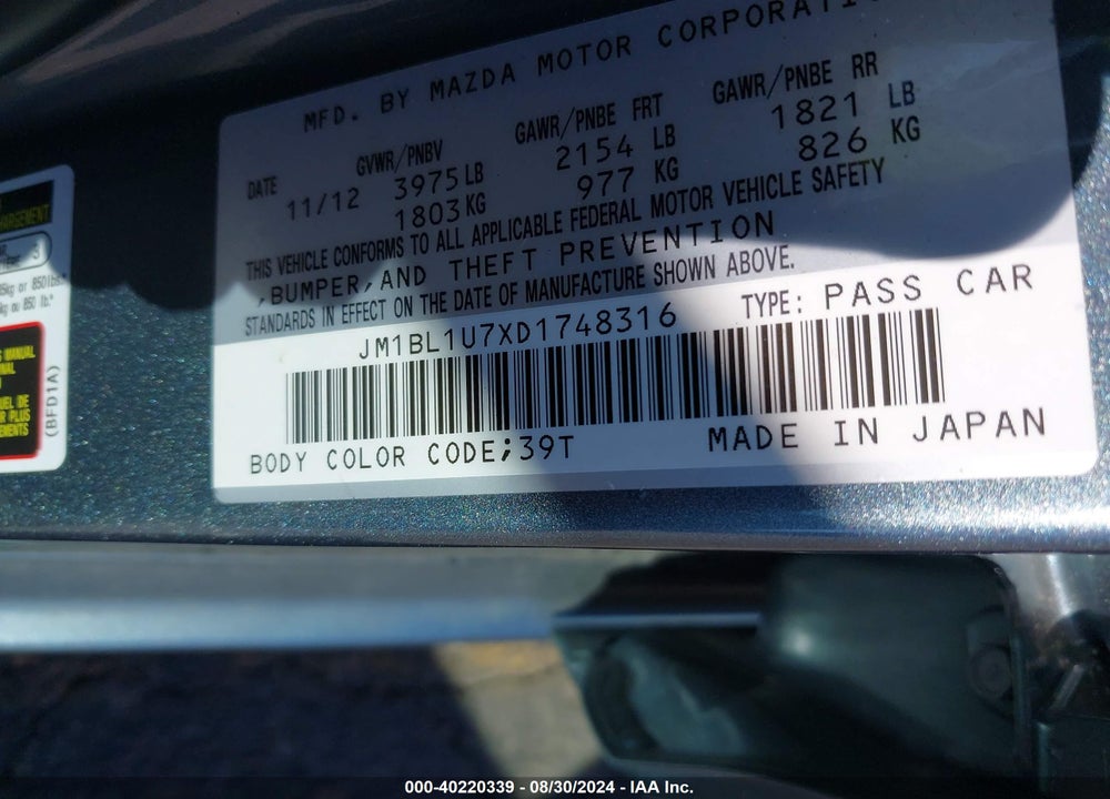 2013 MAZDA 3 I SPORT VIN: JM1BL1U7XD1748316
