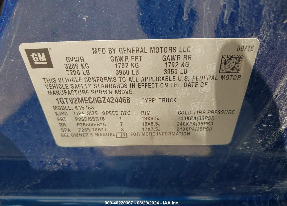 2016 GMC SIERRA 1500 SLE VIN: 1GTV2MEC9GZ424468