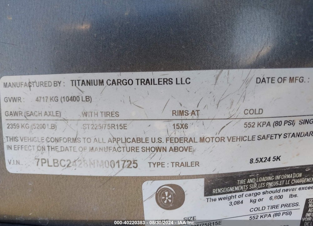 2022 TITAN 24 VIN: 7PLBC2428NM001725