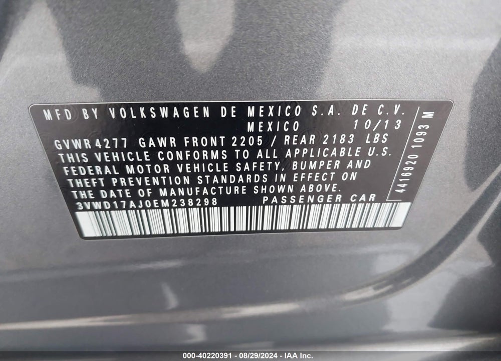 2014 VOLKSWAGEN JETTA 1.8T SE VIN: 3VWD17AJ0EM238298
