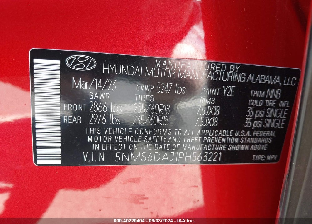 2023 HYUNDAI SANTA FE XRT VIN: 5NMS6DAJ1PH563221