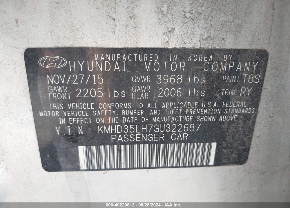 2016 HYUNDAI ELANTRA GT VIN: KMHD35LH7GU322687