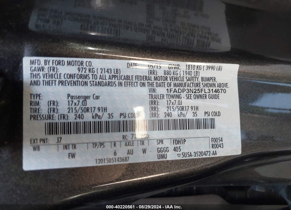 2015 FORD FOCUS TITANIUM VIN: 1FADP3N25FL314670