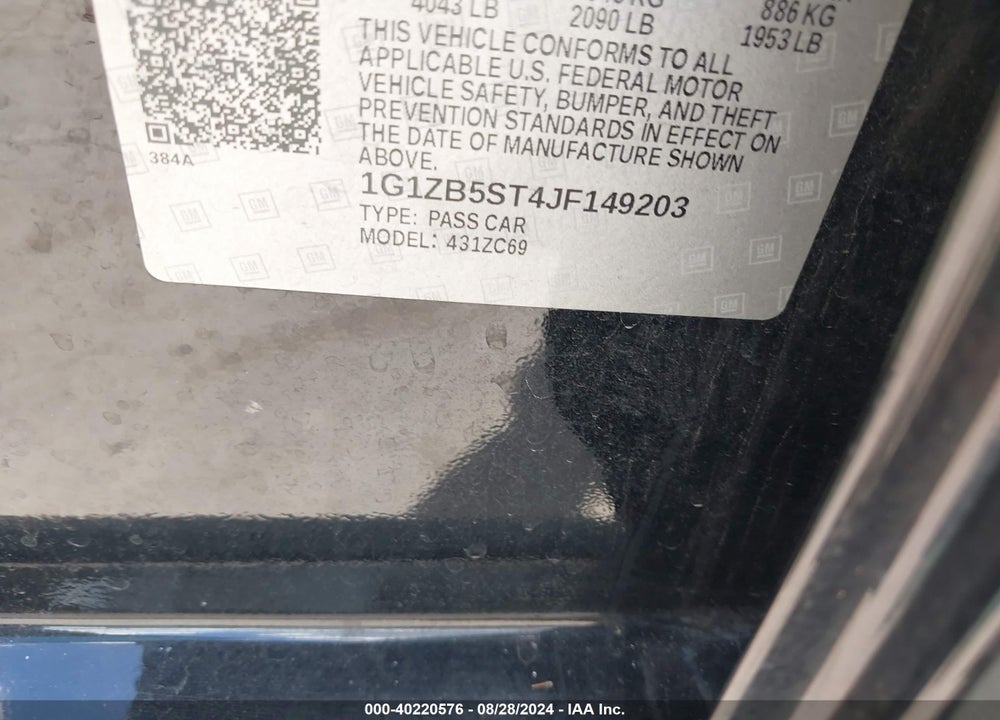 2018 CHEVROLET MALIBU 1LS VIN: 1G1ZB5ST4JF149203