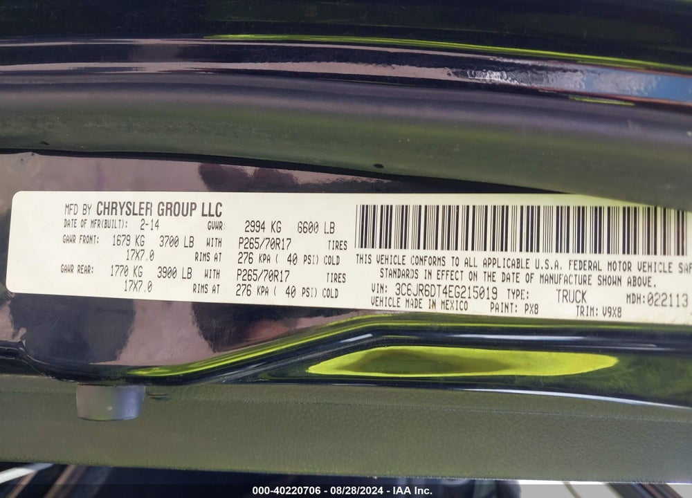 2014 RAM 1500 TRADESMAN VIN: 3C6JR6DT4EG215019