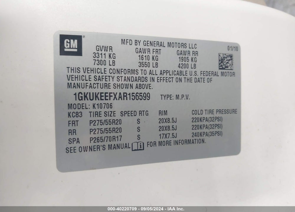 2010 GMC YUKON DENALI VIN: 1GKUKEEFXAR156599